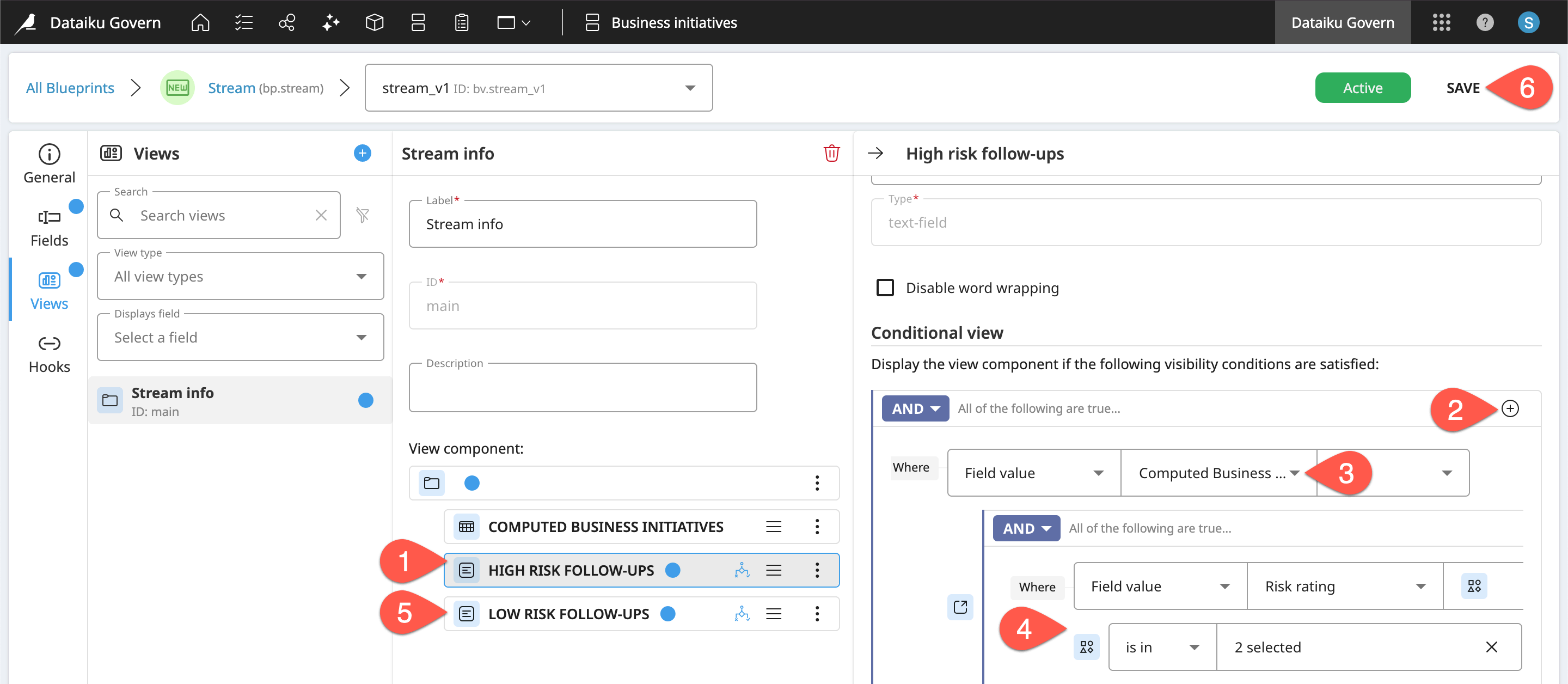 Dataiku screenshot of conditional logic in a view component.