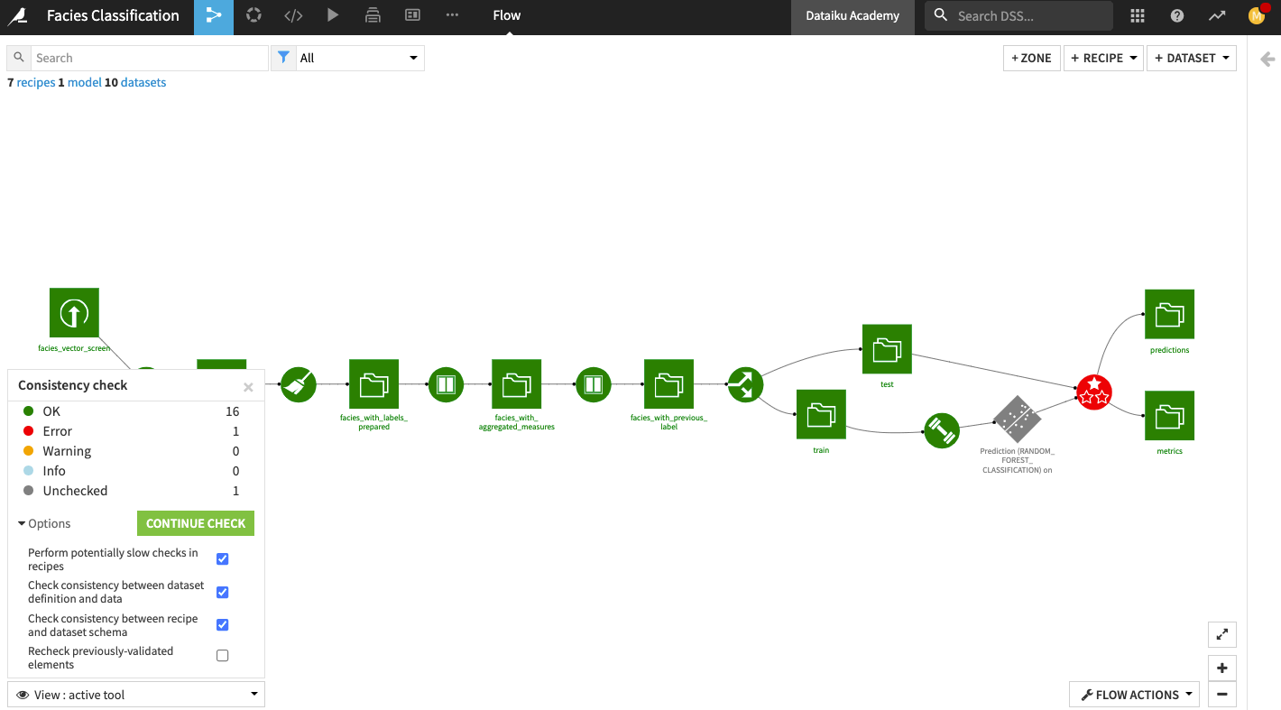 The Check consistency tool detects and issue on the Evaluate recipe.