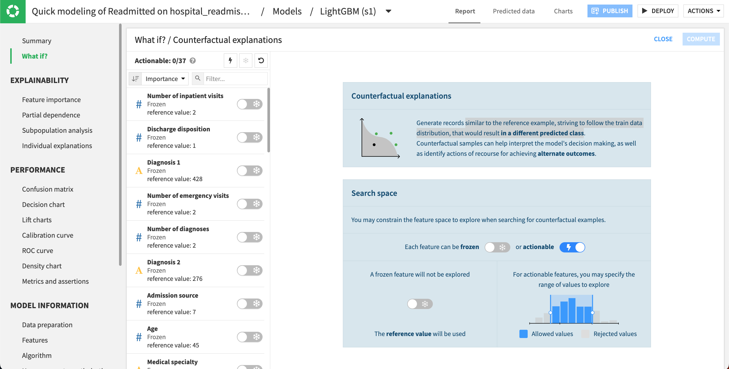 Frozen features for the counterfactual analysis.