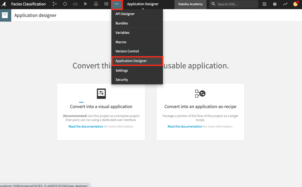 Create an application designer.