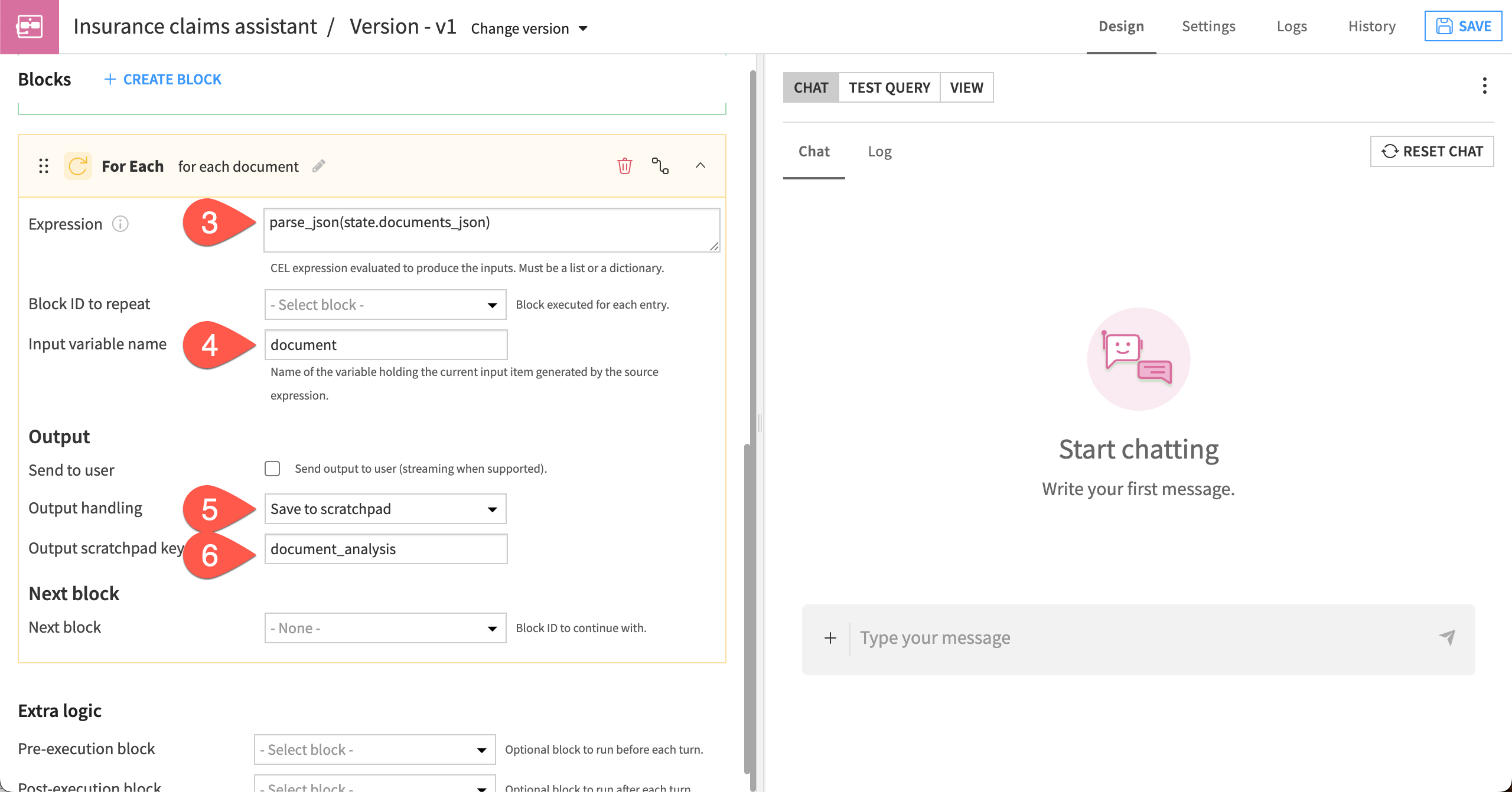 Dataiku screenshot showing how to create the For Each block.