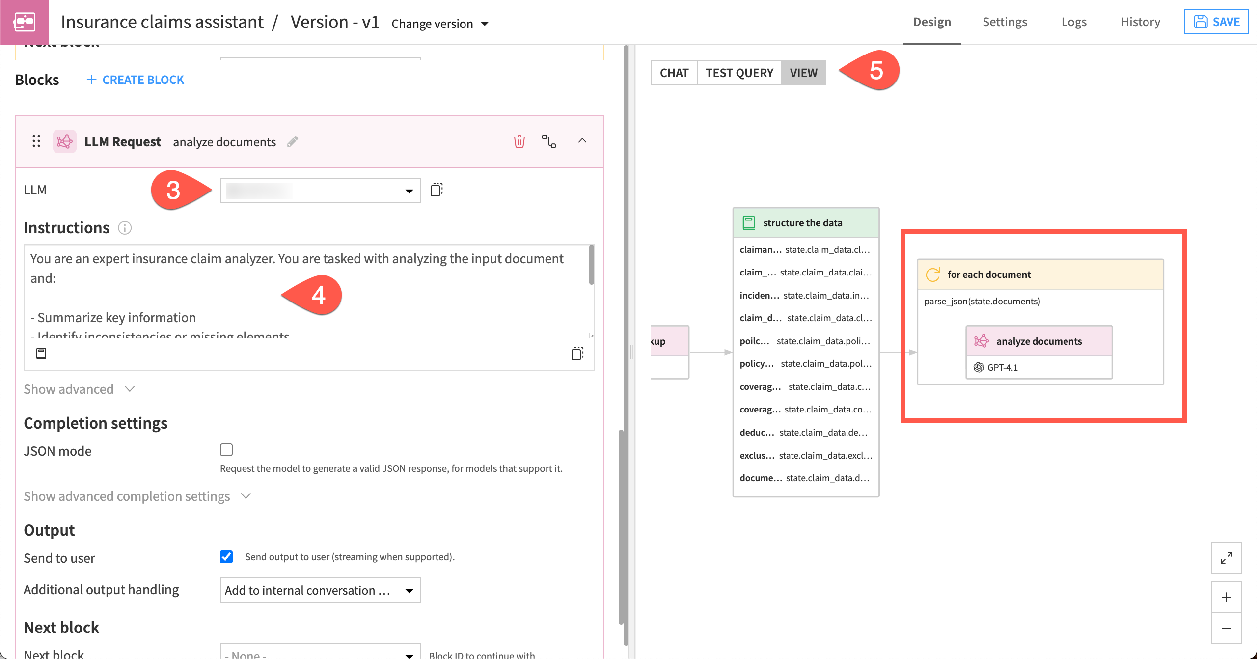 Dataiku screenshot showing how to create the nested LLM Request block.