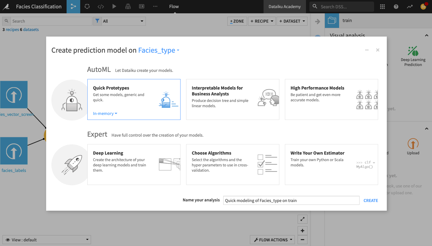 figure showing how to create a quick prediction model analysis.