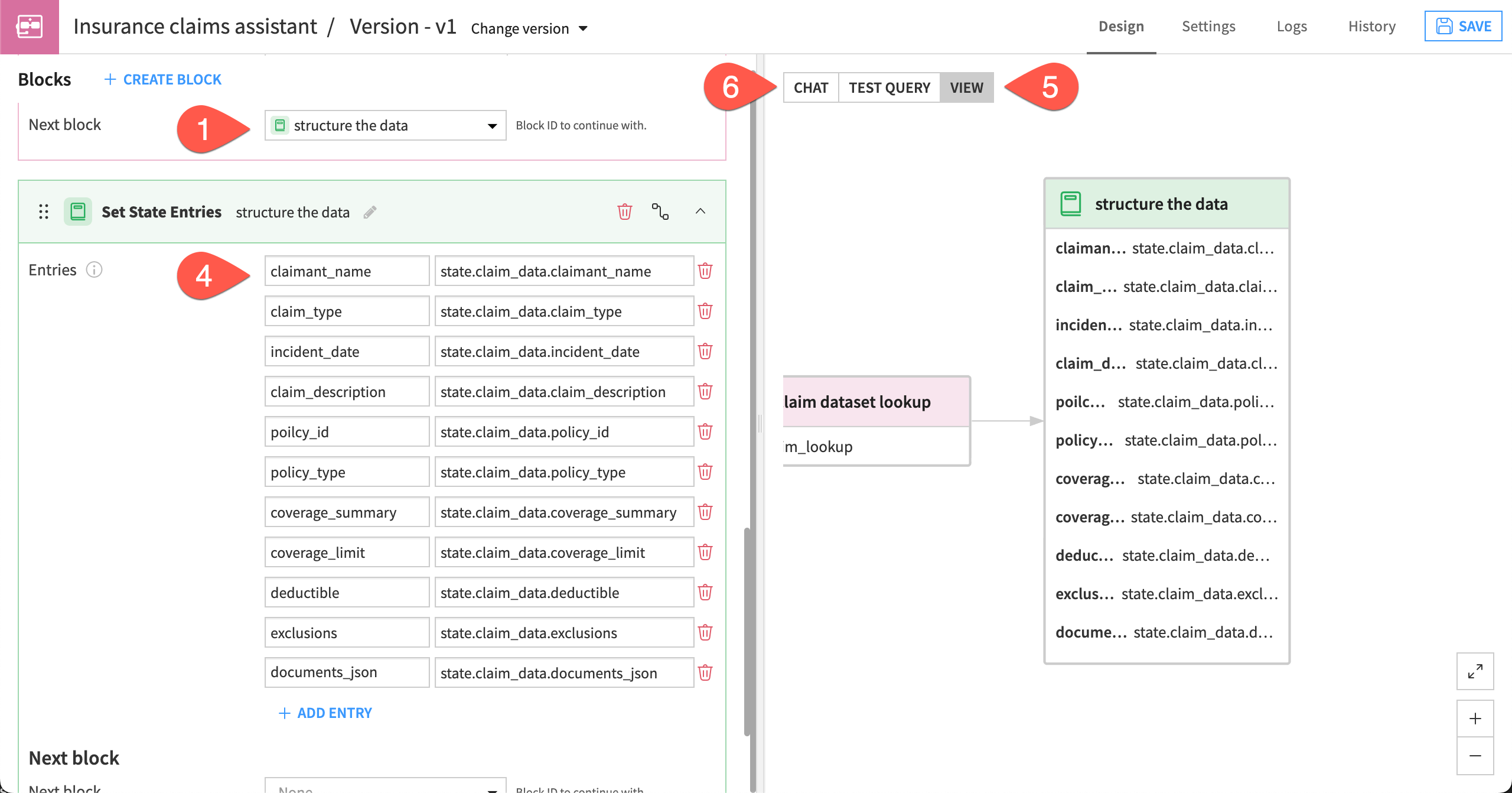 Dataiku screenshot showing how to create and test the Set State Entries block.