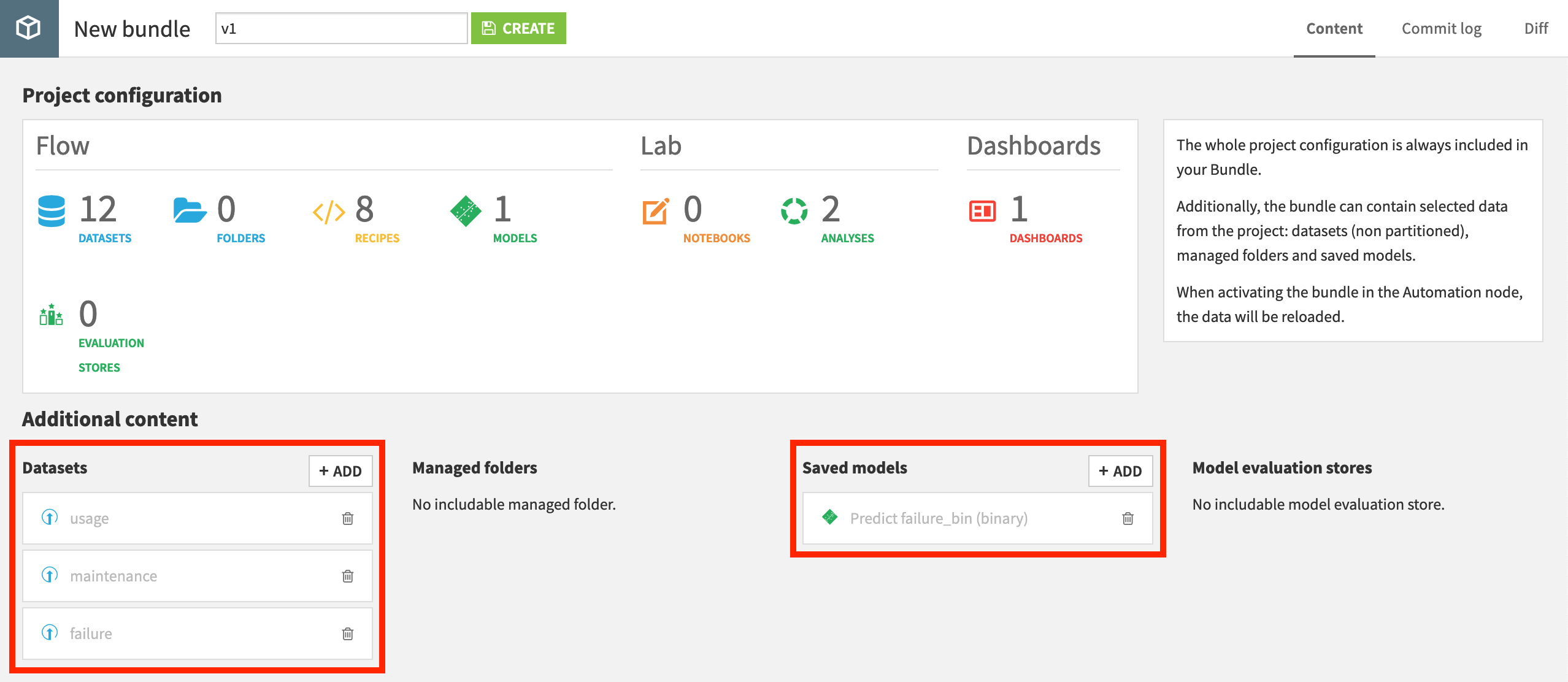 Dataiku screenshot of a bundle being created.