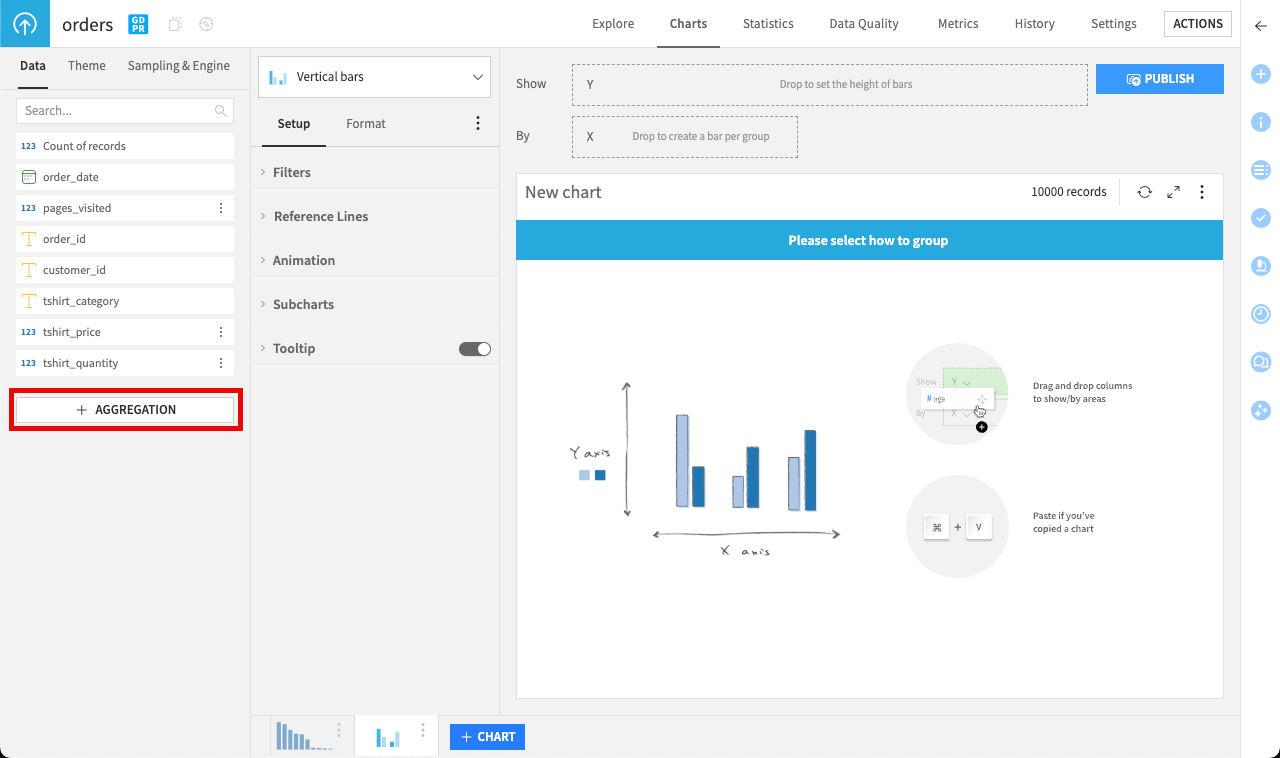 Accessing the custom aggregation window.