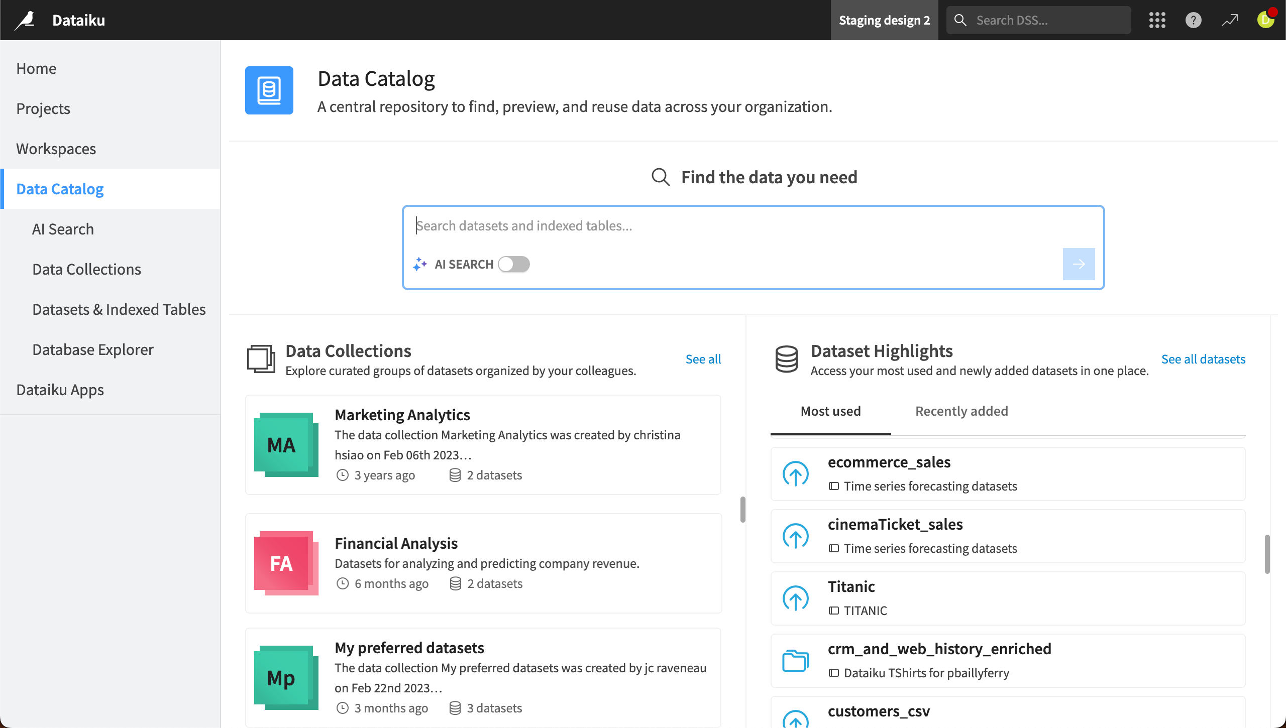 Screenshot of the Data Catalog.