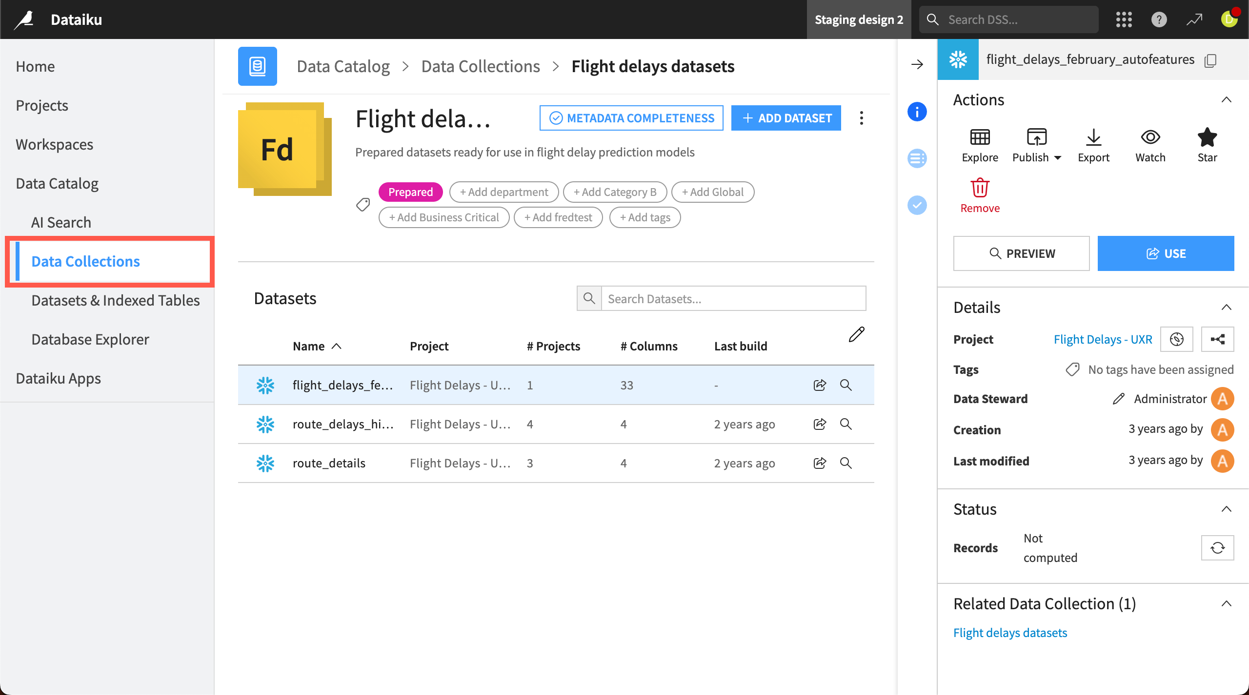 Screenshot of the Data Collections.