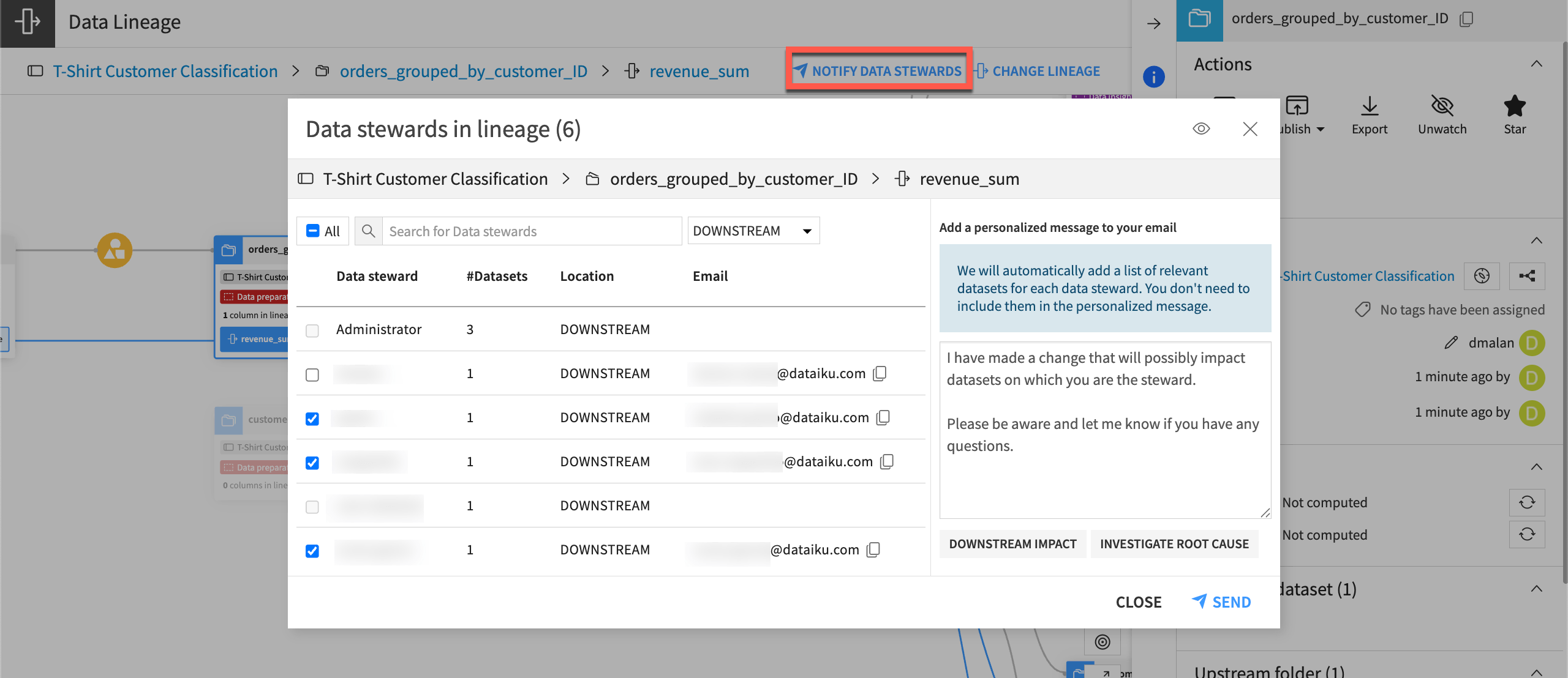 The Data Lineage tab in the Data Catalog.