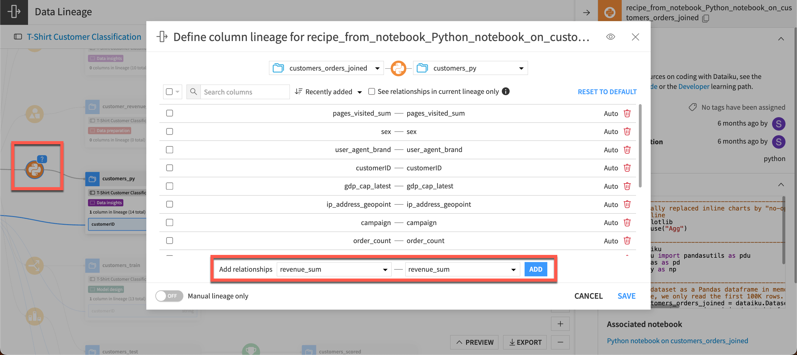 You can define relationships among data columns.