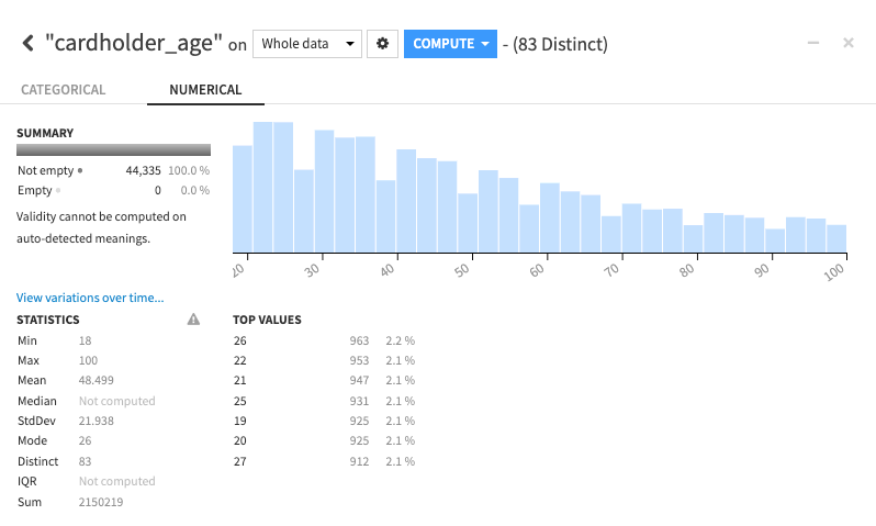 Dataiku screenshot of the data quality bar of a dataset column.