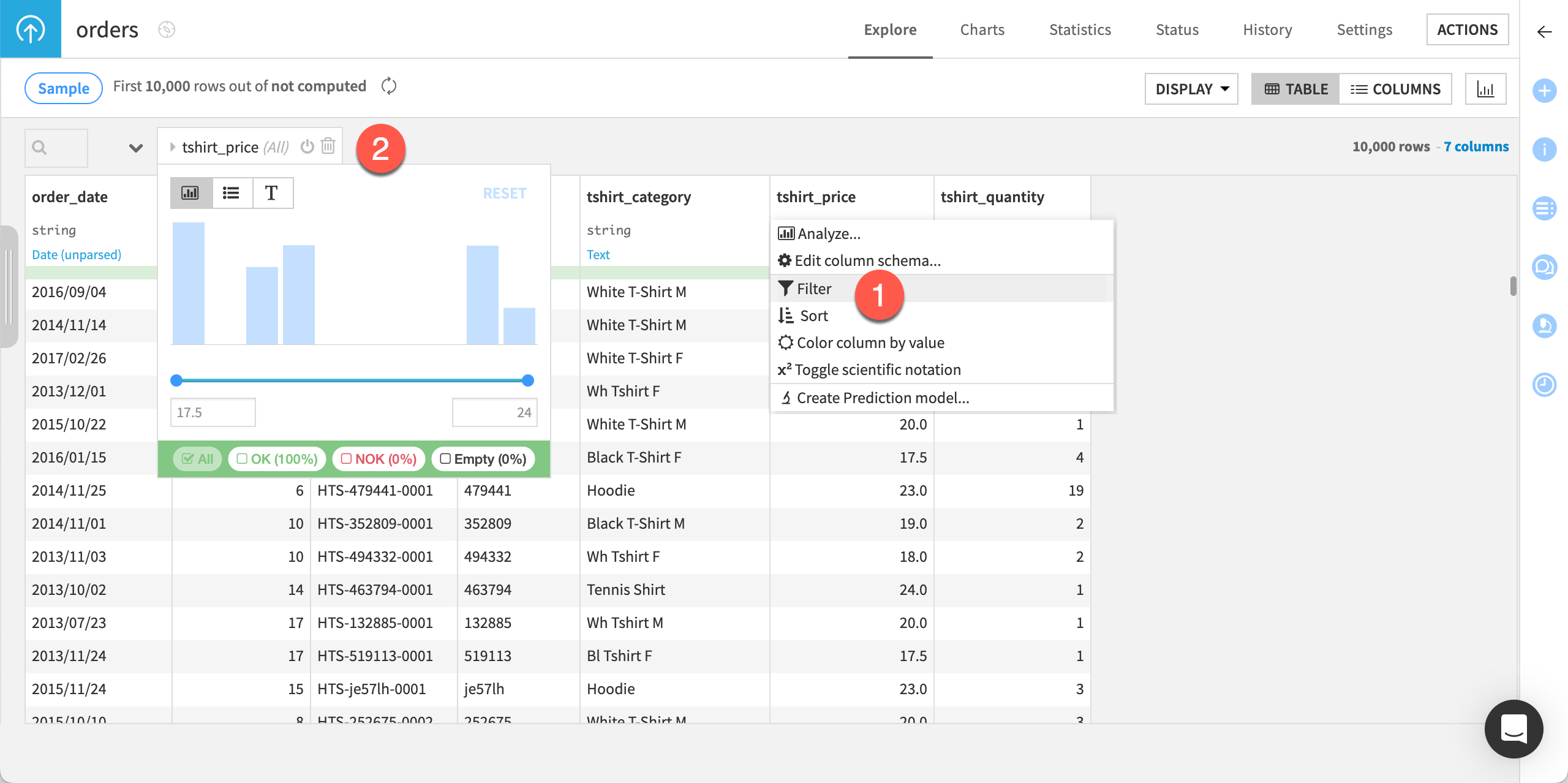 Screenshot of a column filter.
