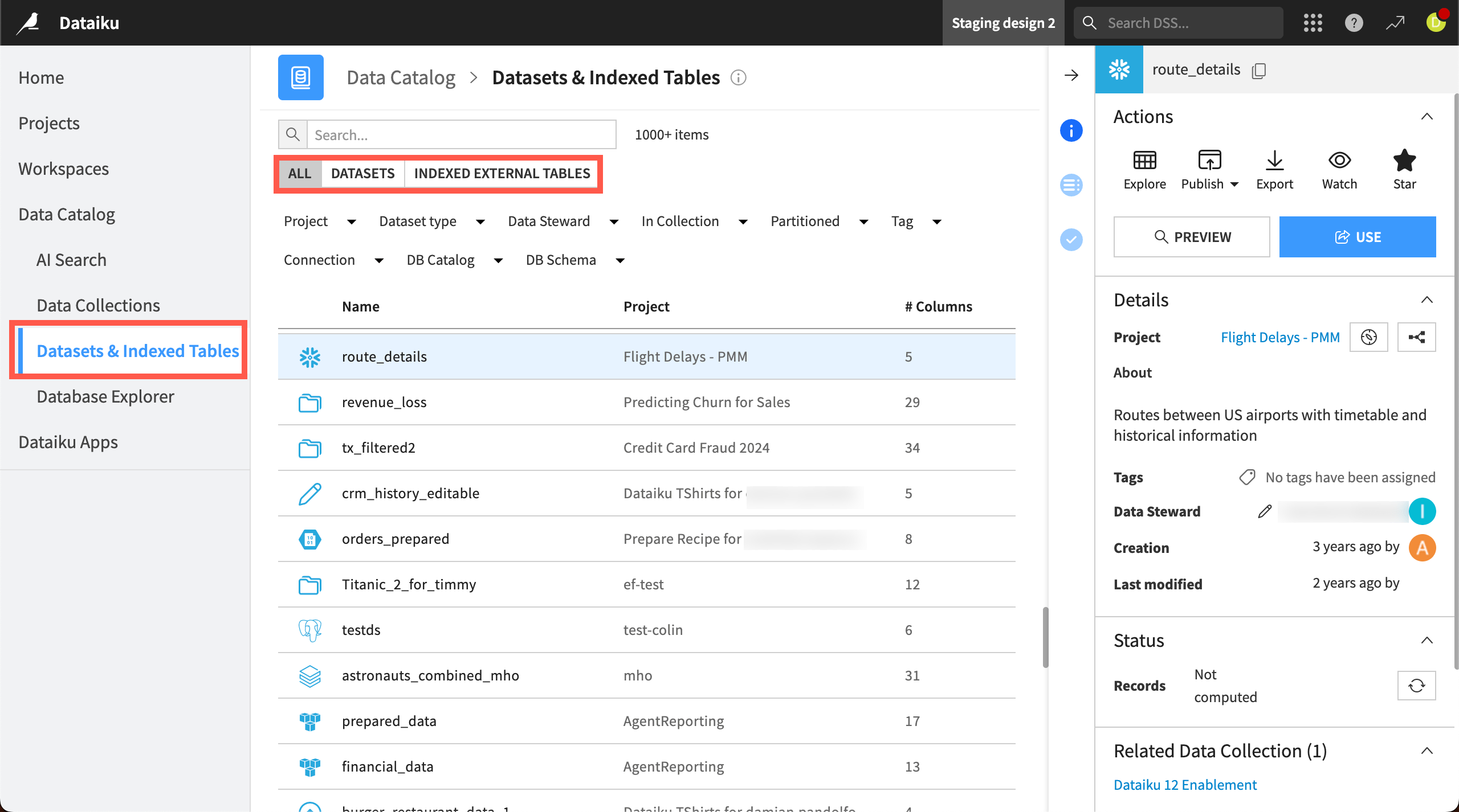 Screenshot of the dataset search.