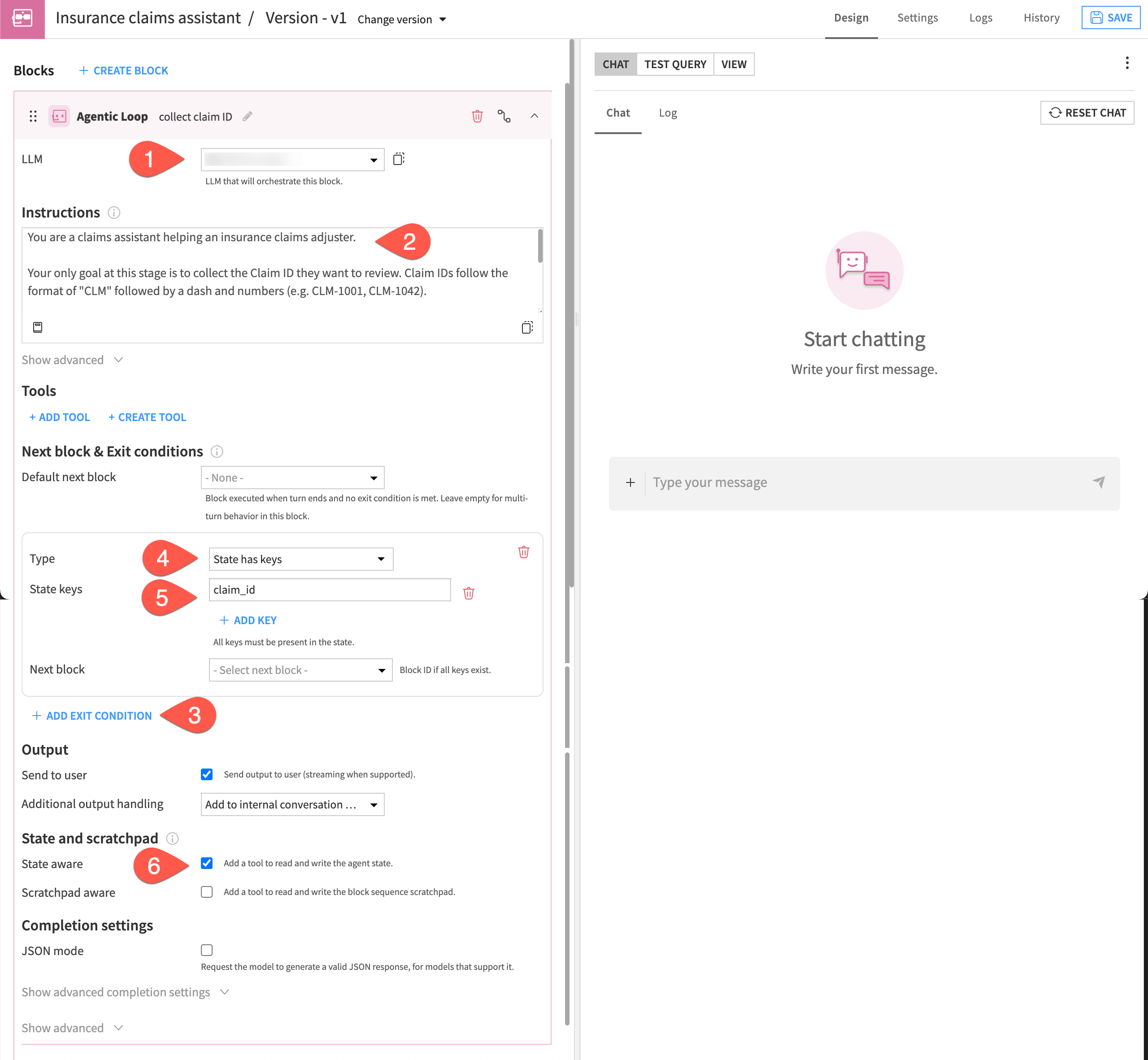 Dataiku screenshot showing the steps to define tasks in an Agentic Loop block.