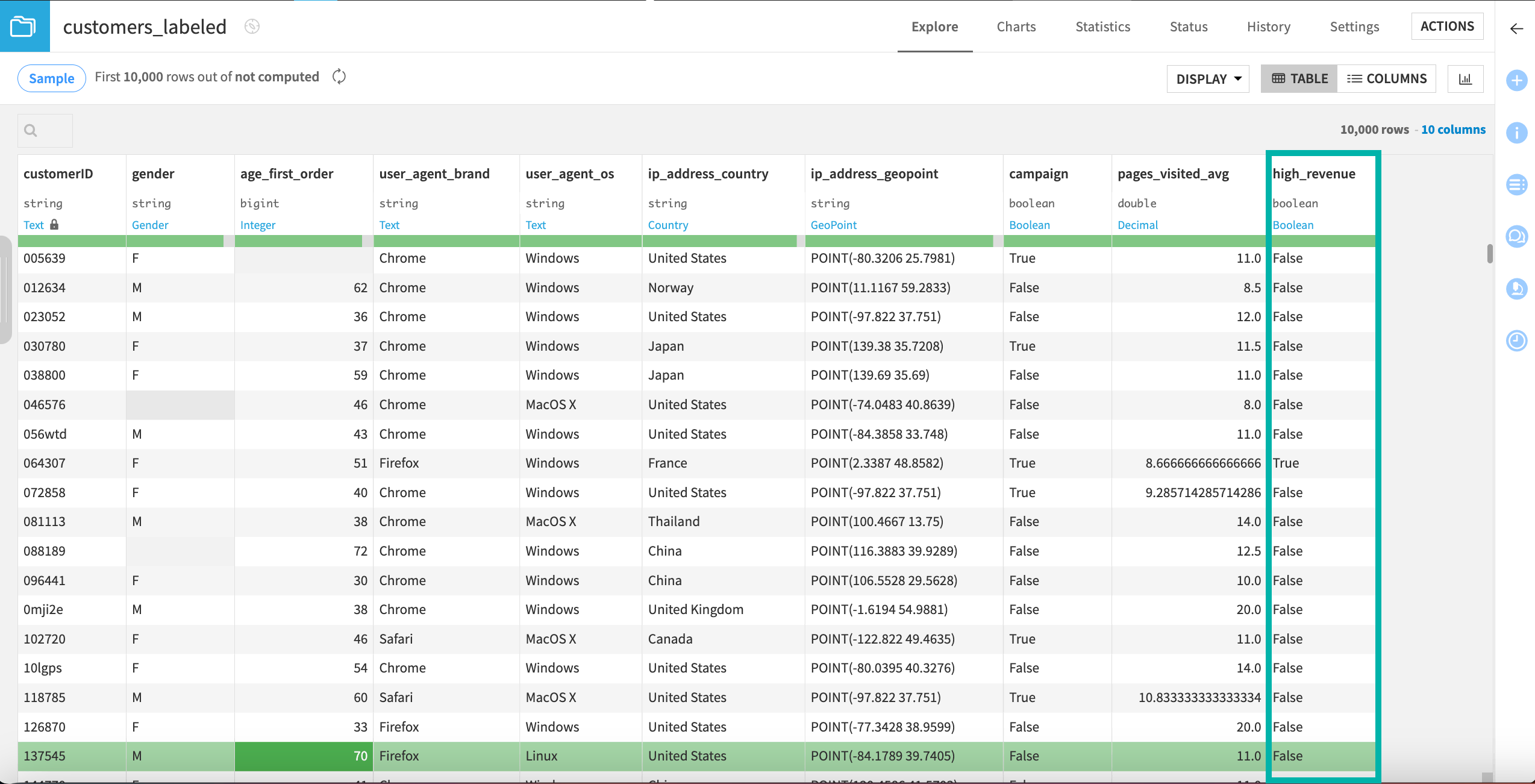 The customers_labeled dataset.