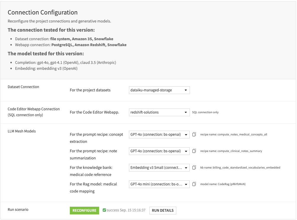Dataiku screenshot of the app connection configuration.