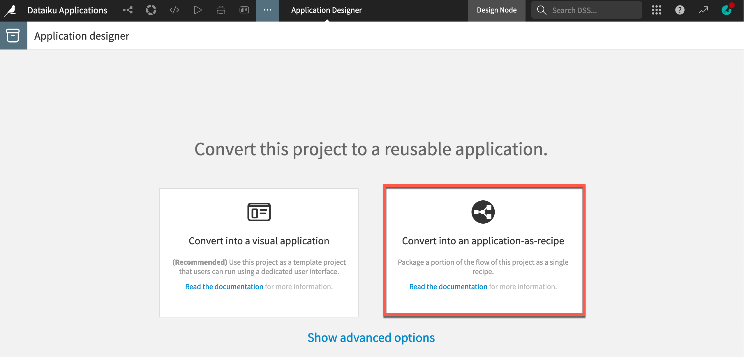 Dataiku screenshot of the interface for choosing which type of app to create.