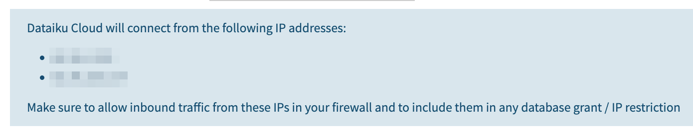 Dataiku screenshot of an IP address warning.