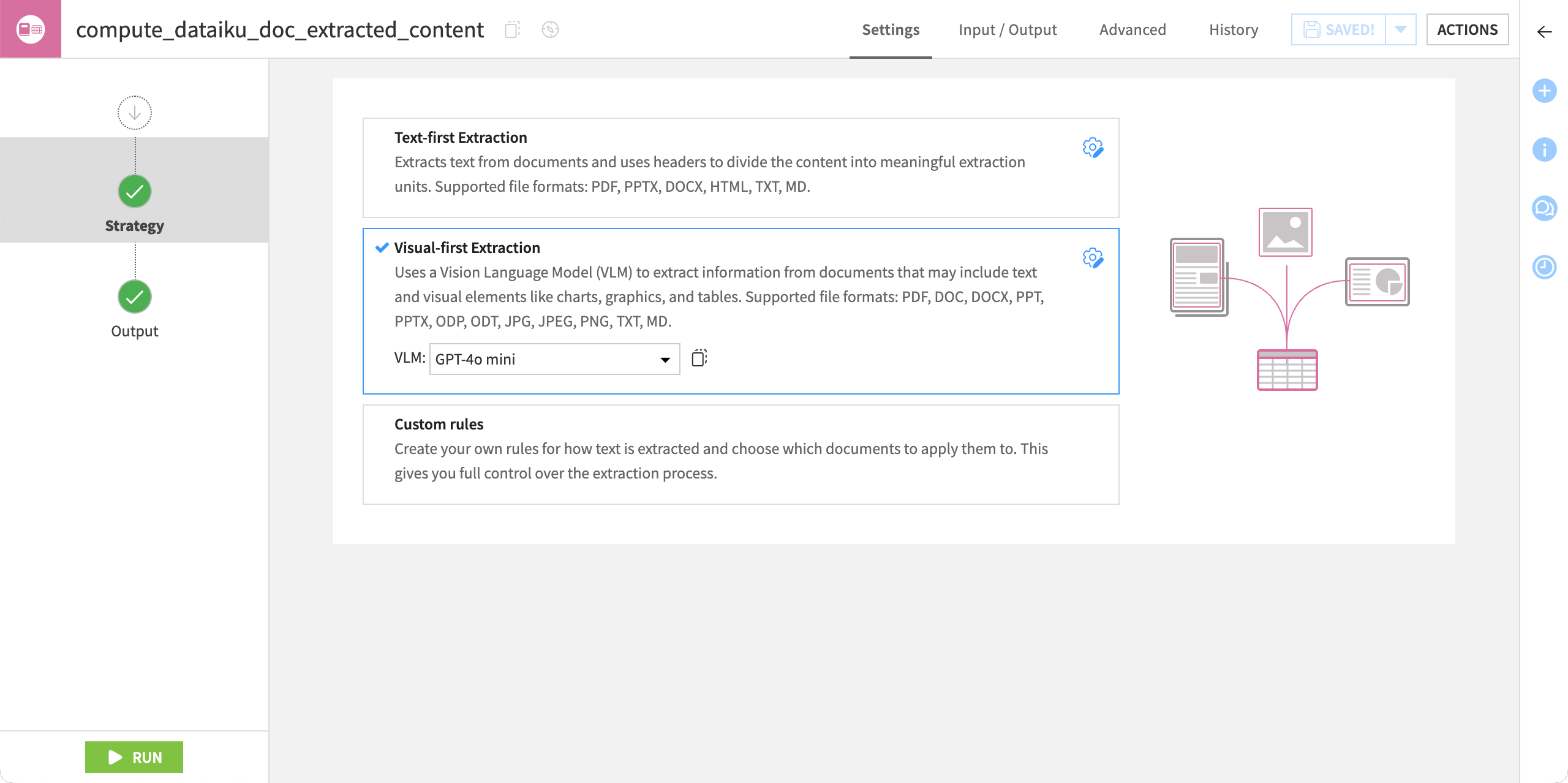 Screenshot of the settings page of an Extract content recipe.