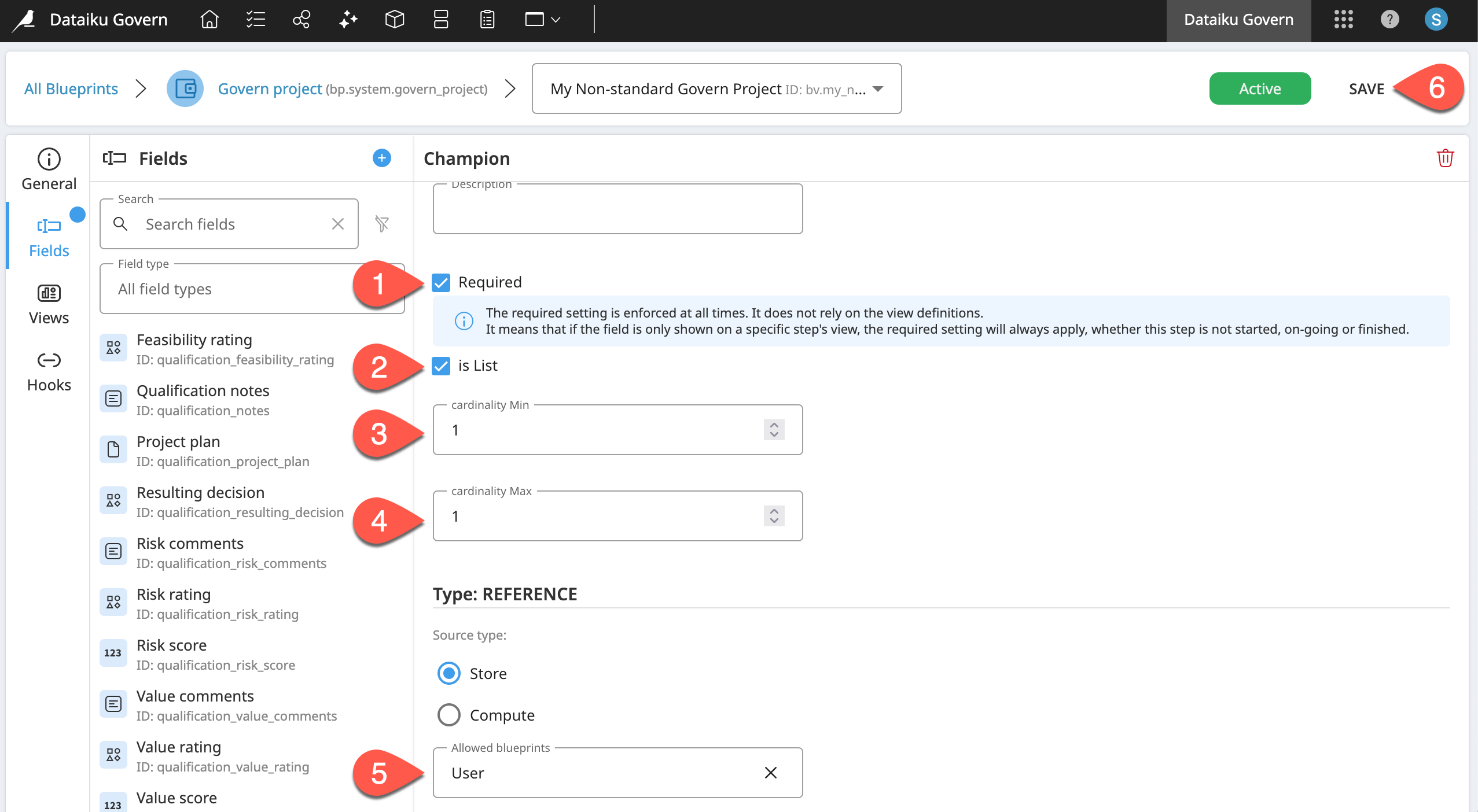Dataiku screenshot of the configuration of a field.