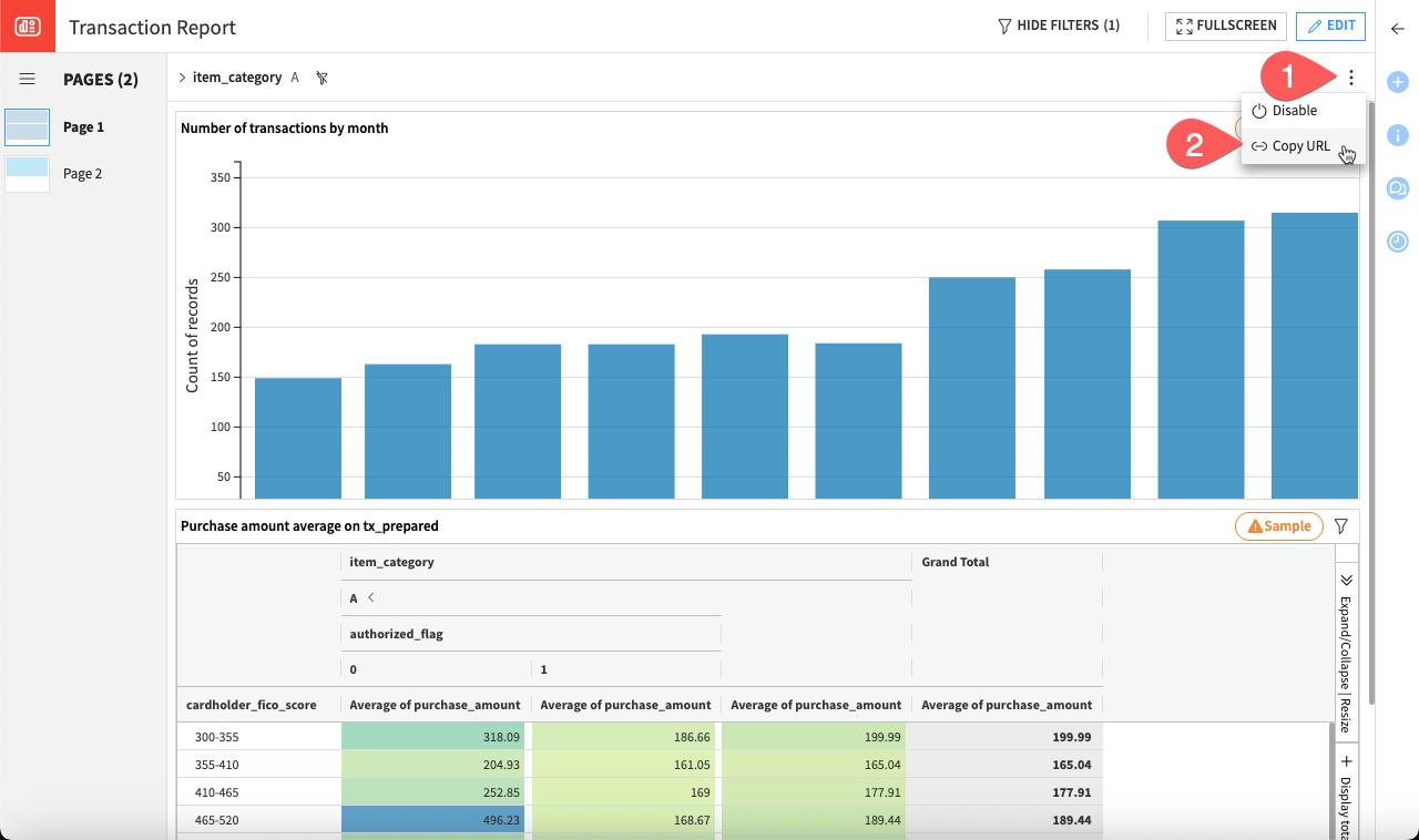 Copy the URL of the filtered dashboard.
