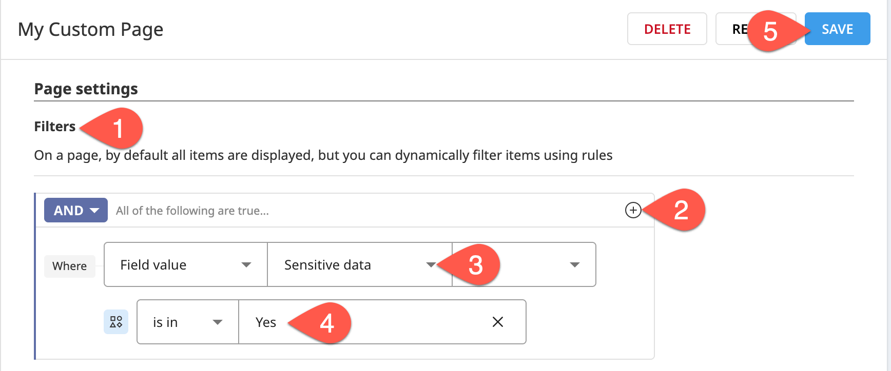 Dataiku screenshot of a filter on sensitive data.