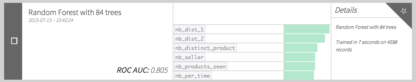 Final model: Random Forest with 84 trees (AUC 0.805).