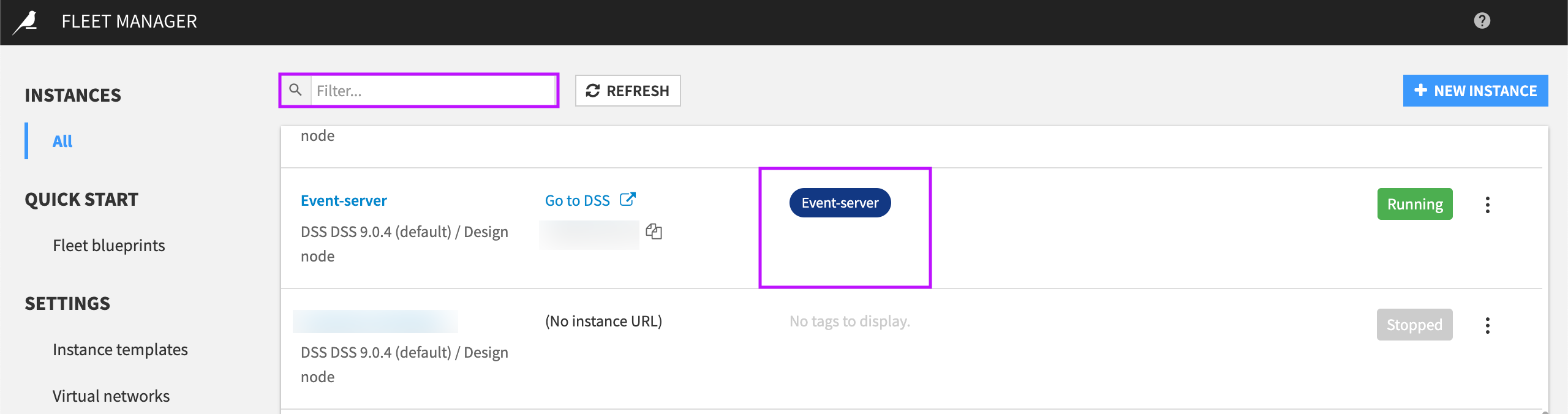 Fleet Manager Instance with a Fleet Manager tag.