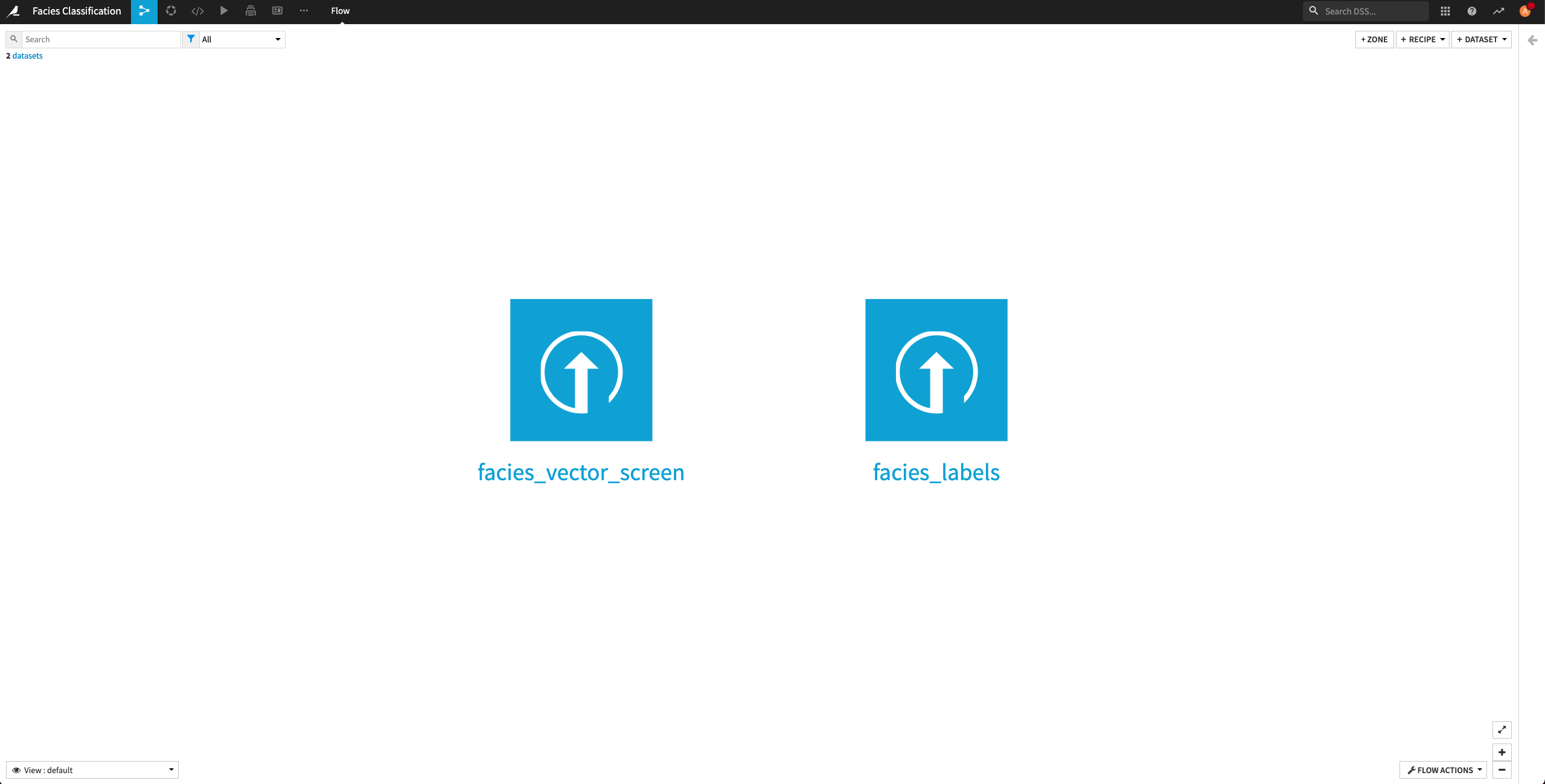 Flow view with the initial two datasets