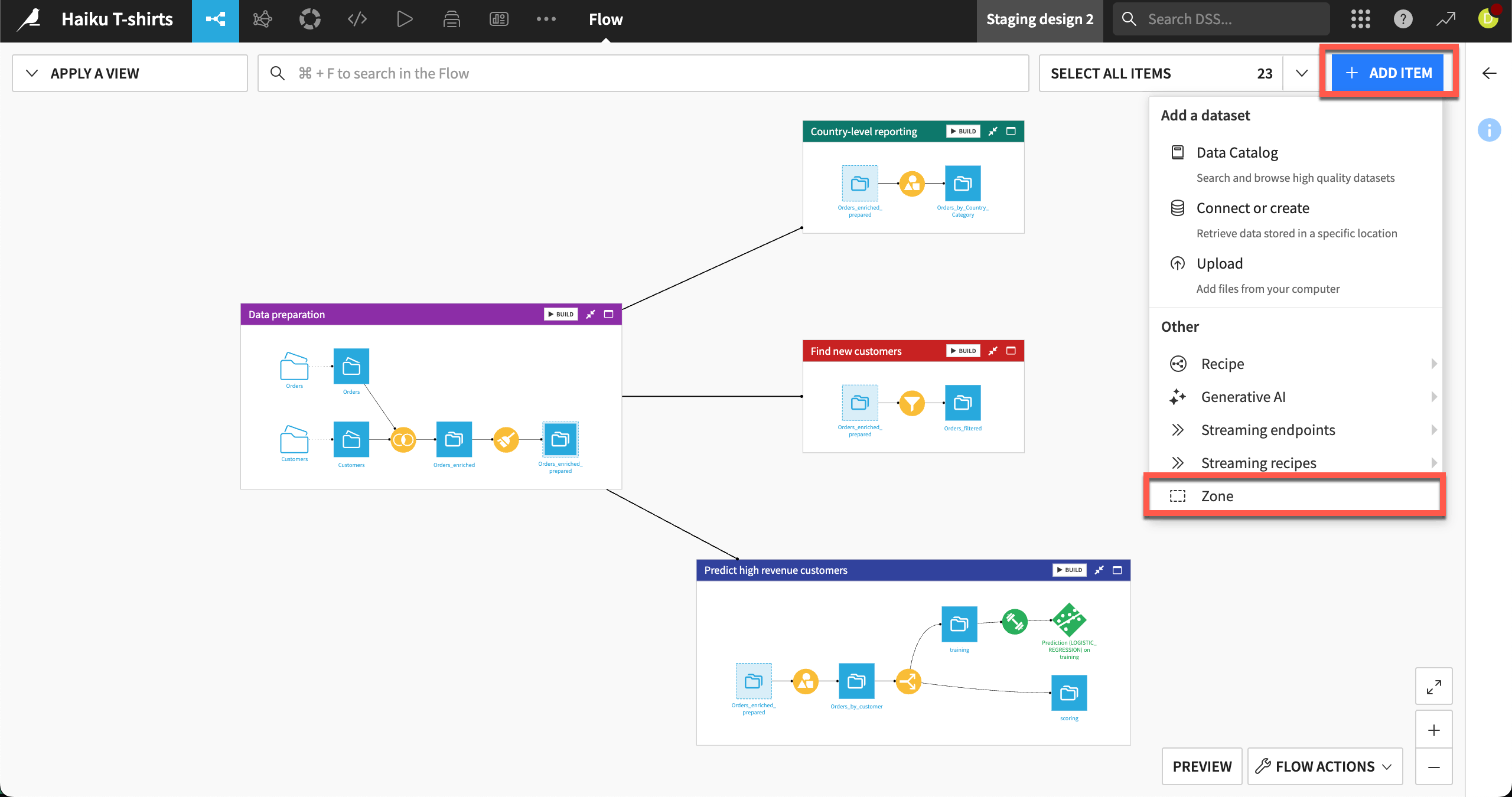 Screenshot of a Flow using Flow zones.