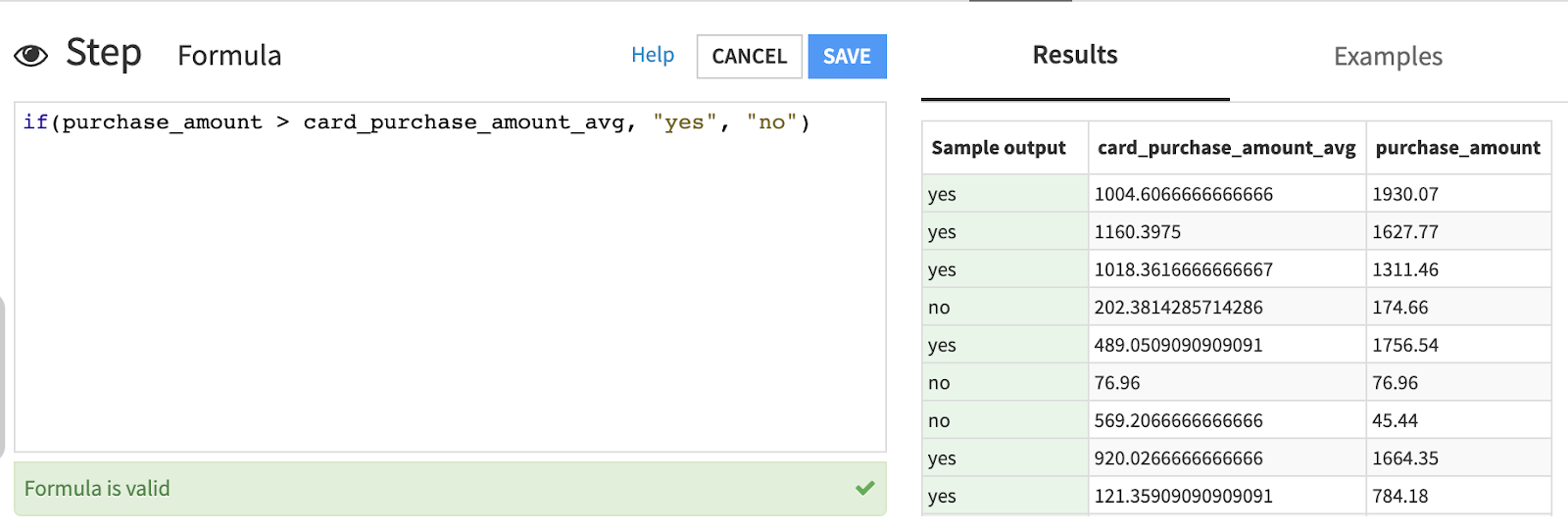 A Dataiku screenshot of the if statement formula expression.