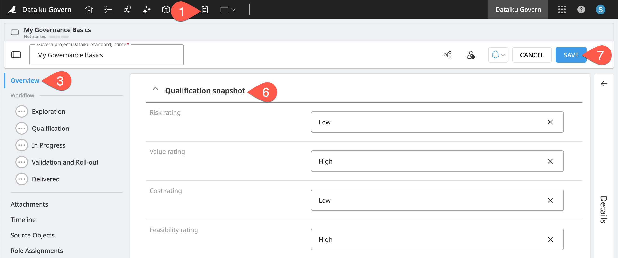 Dataiku screenshot of the Overview page of a Govern project.