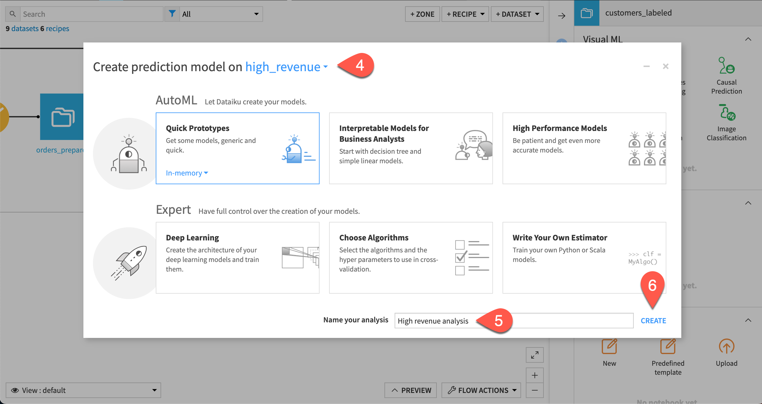 Creating a new AutoML prediction from a training dataset.