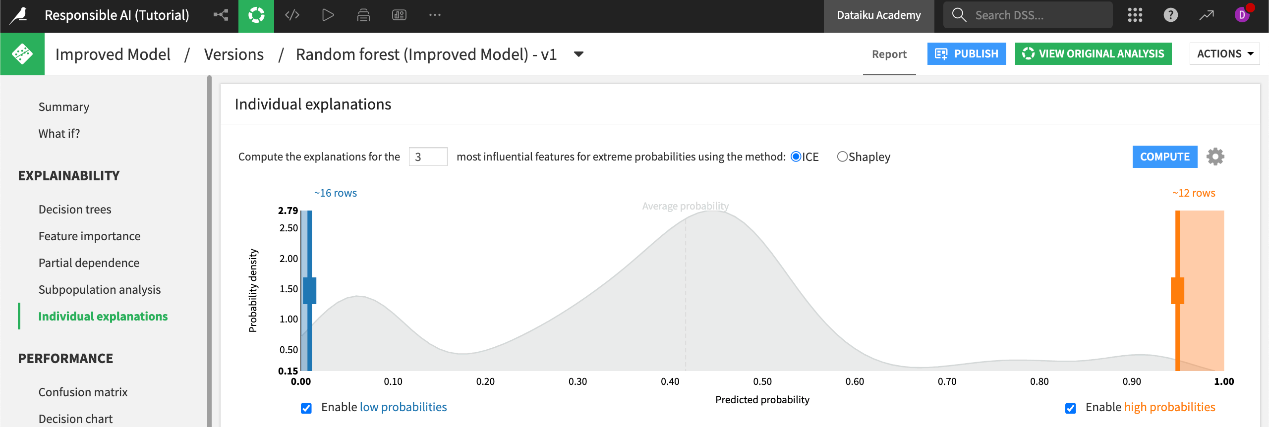 The individual explanations panel for our deployed model.