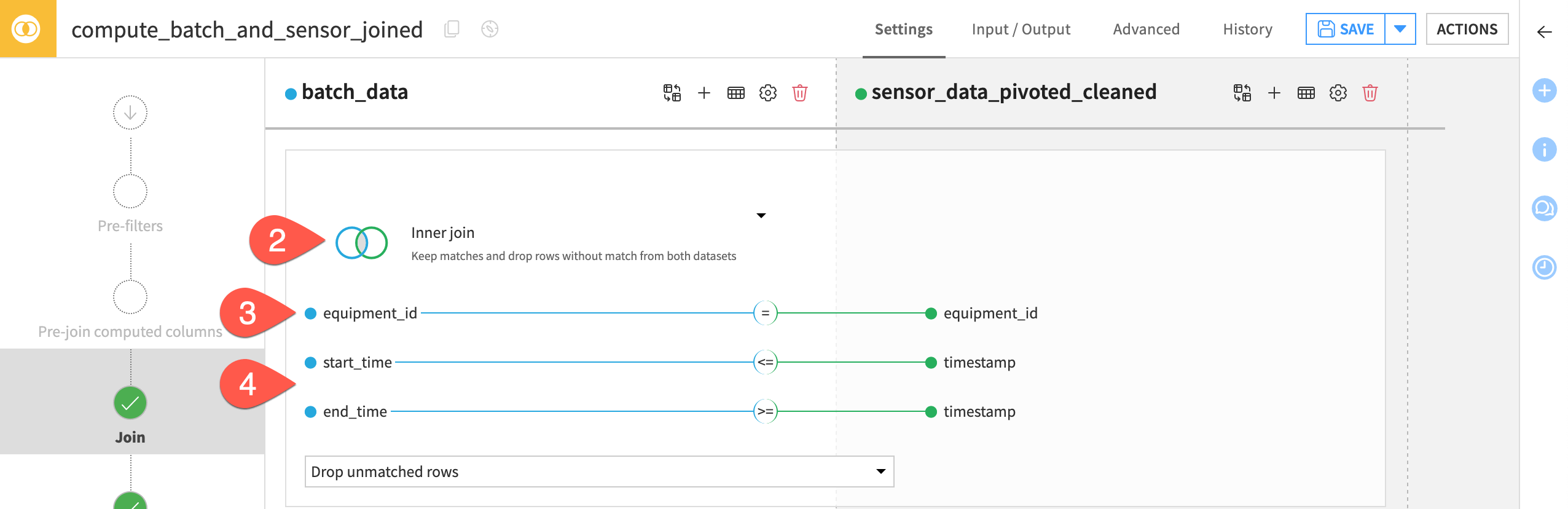 Dataiku screenshot of Join conditions configuration.