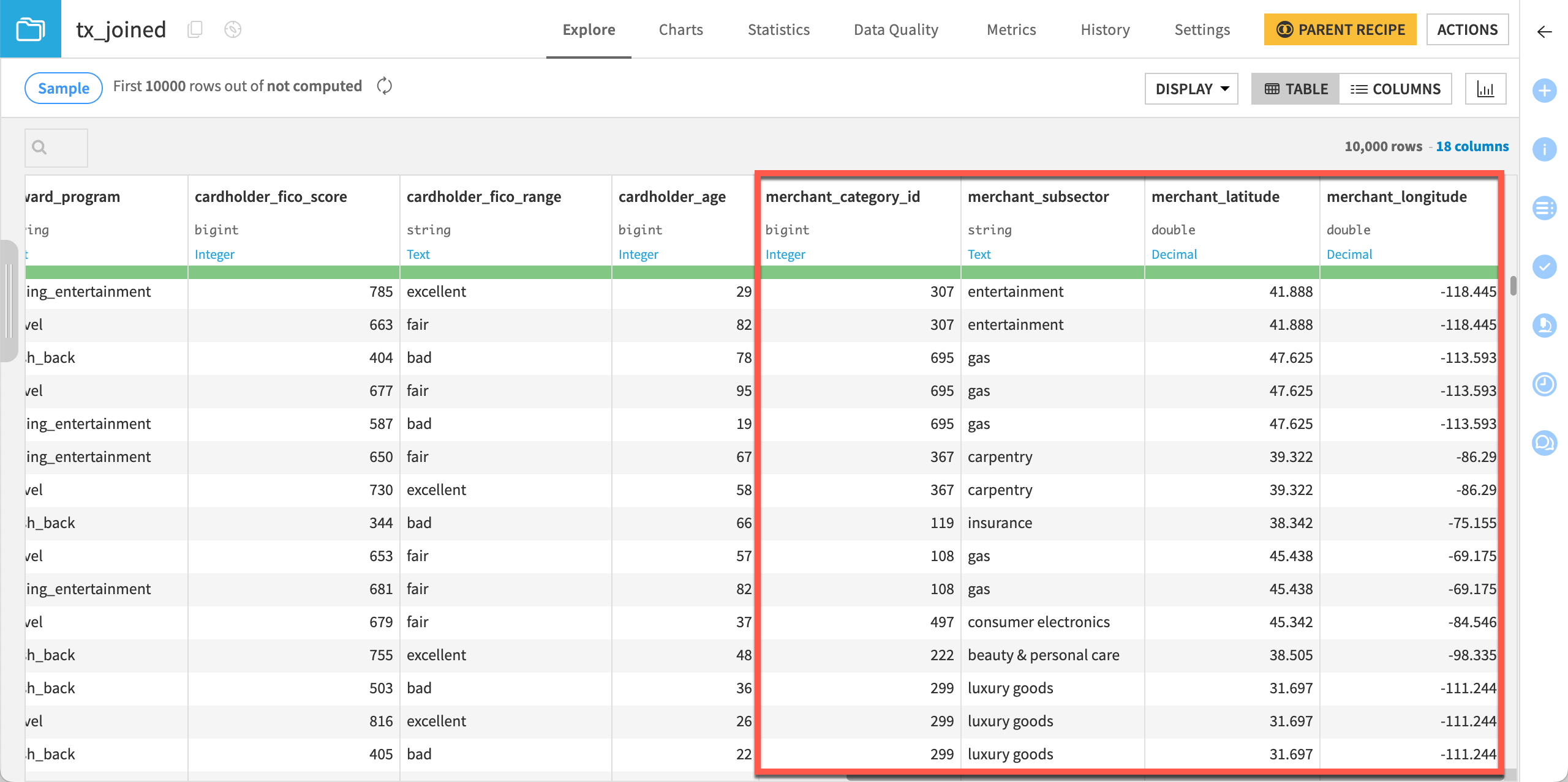 Screenshot of the final output dataset.