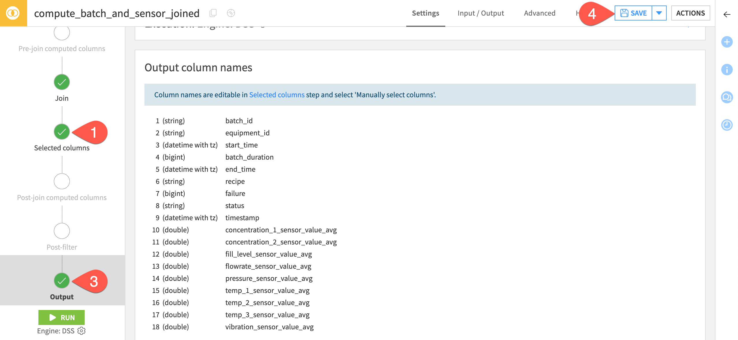 Dataiku screenshot of the output tab of a Join recipe.