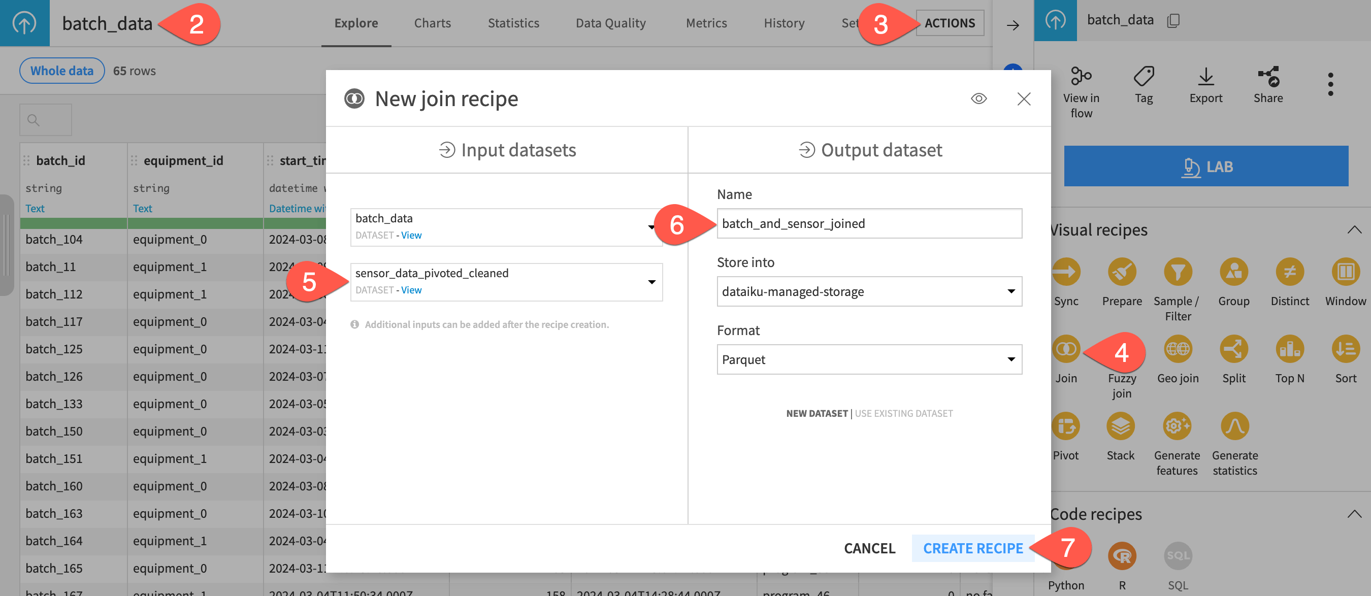 Dataiku screenshot of the Join recipe.
