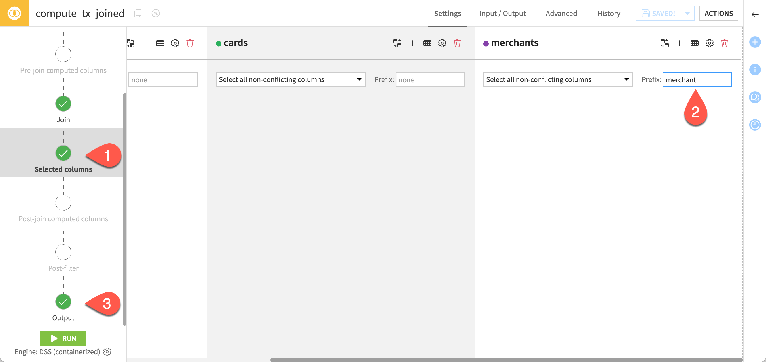 Screenshot of the Selected columns step.