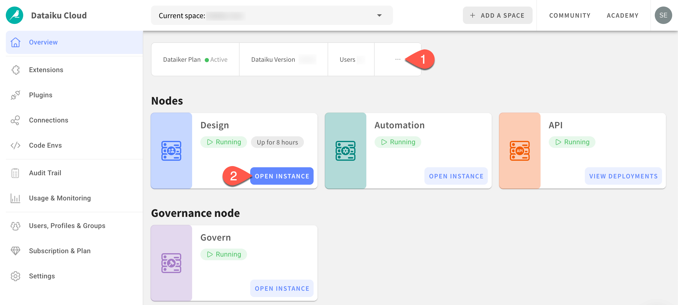 Dataiku screenshot of the Cloud Launchpad overview.