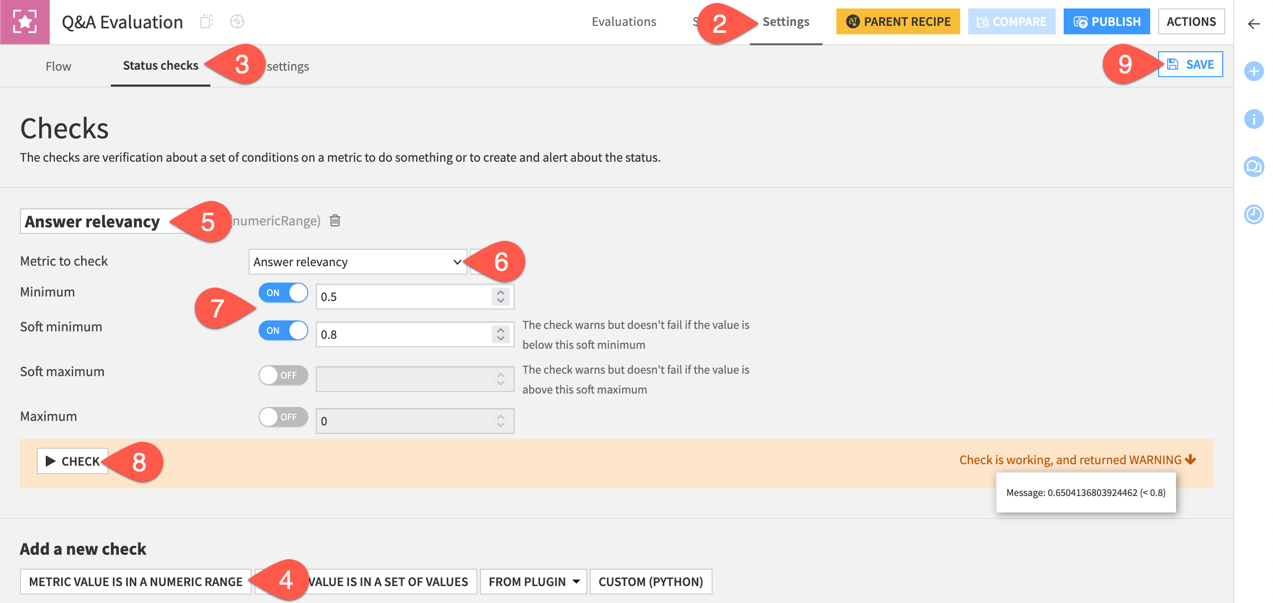 Dataiku screenshot of a check on an evaluation store.