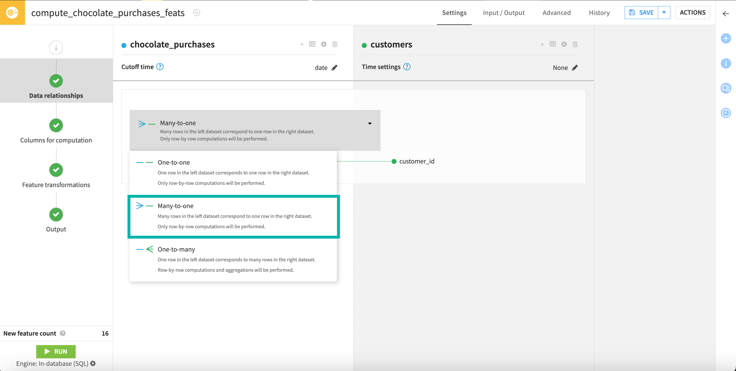 Setting a many-to-one relationship between datasets.