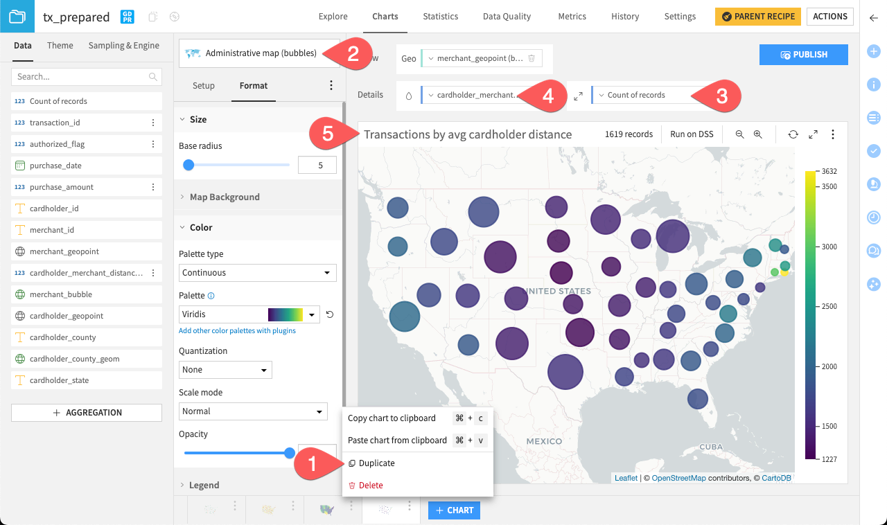 Dataiku screenshot of a bubble admin map.
