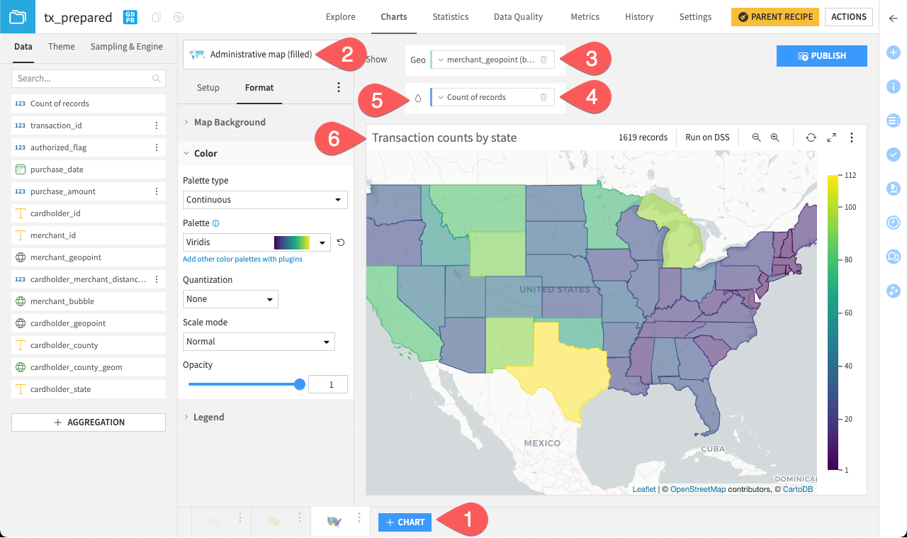 Dataiku screenshot of a filled admin map.