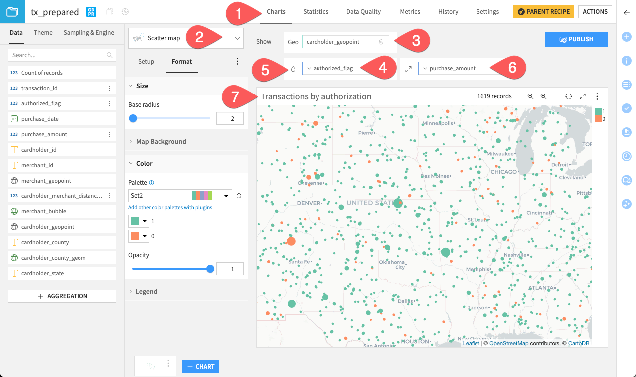Dataiku screenshot of a scatter map.