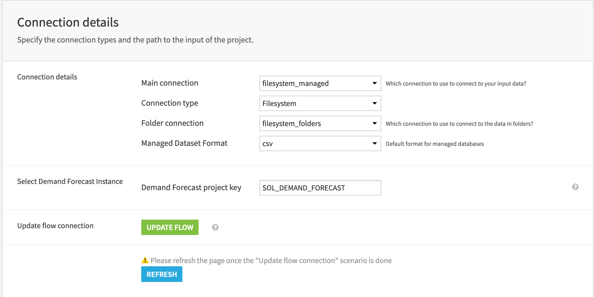 Selection of the connections and the demand forecast instance