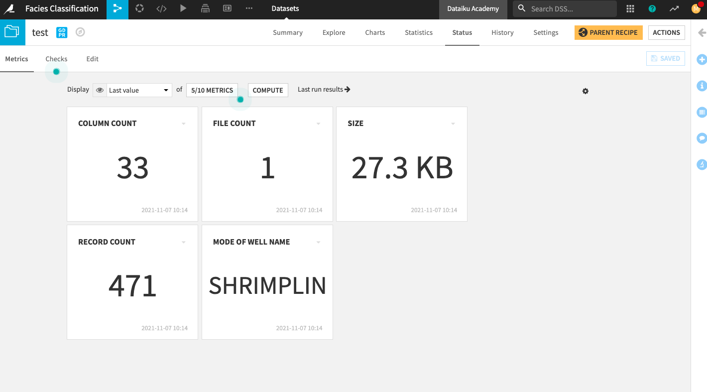 The new metric “Mode of Well Name” appears on the metrics home screen.