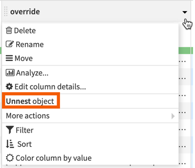 Screenshot of the contextual menu.
