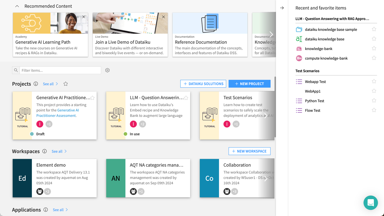 Dataiku screenshot of a project homepage.