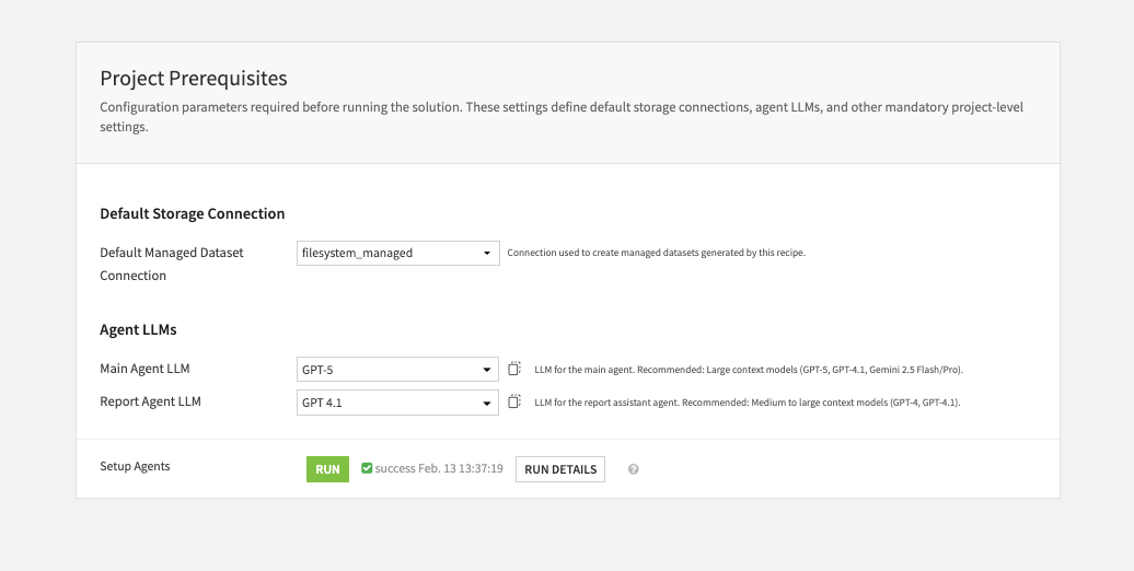 Dataiku screenshot of the Project setup.